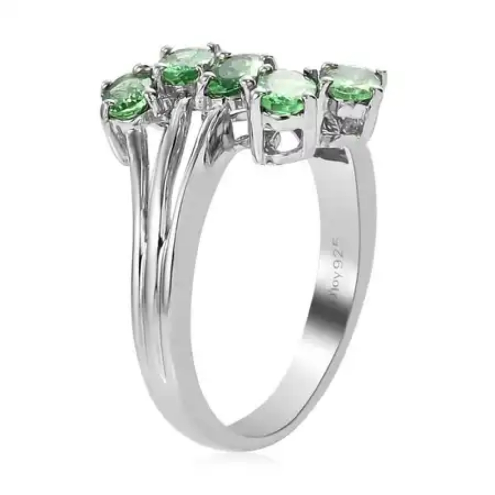 NWT Natural Tsavorite Garnet Bypass Ring in Platinum Over Sterling Silver - Picture 6 of 9